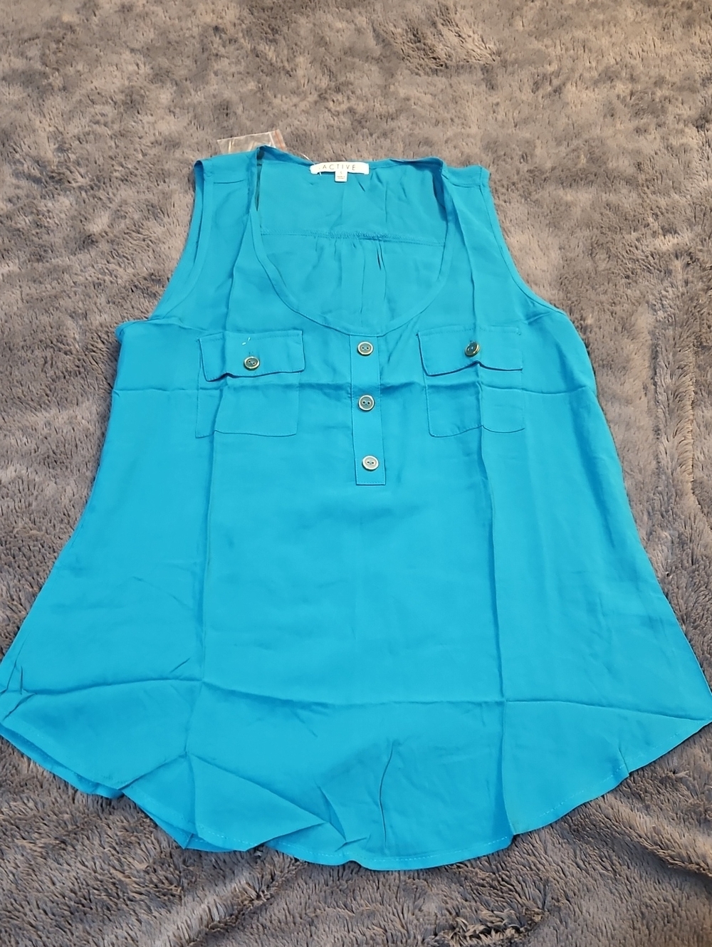 Active USA Turquoise Sleeveless Button-Front Tank